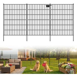 Toolterritary 10 Panels No Dig Decorative Garden Fence with Gate, 40in(H) x 25ft(L), Dog Fence Outdoor for Yard - Rustproof Metal Animal Barrier Fencing for Patio, Flower Bed, Ideal for Dogs, Rabbits
