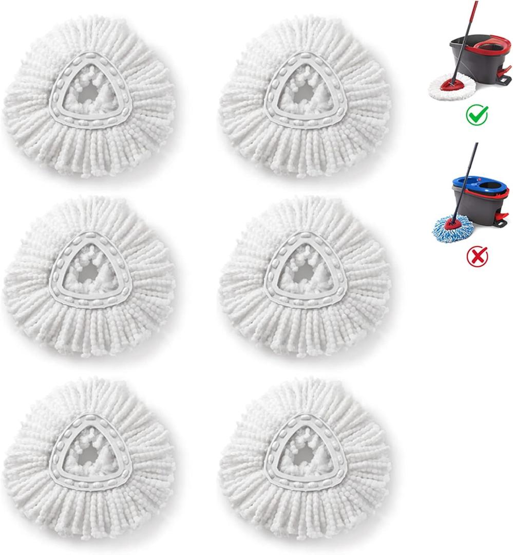 Mop Heads Replacements for O-Ceda Easy Wrin Spin System, Microfiber Refills, Easy Cleaning Mop Head Replacement White 6 Pack