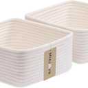 Small Square Shallow Baskets for Organizing, 9.7x9.7x4.3 Inch Rope Woven Storage Bins for Cubes Closet, Shelves Storage, Boho Decorative Basket, 2 Packs Off White
