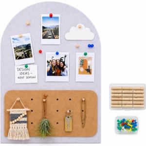 Felt Bulletin Board with Pegboard, 23.6 x 15.7 in Arched Pin Board for Wall
