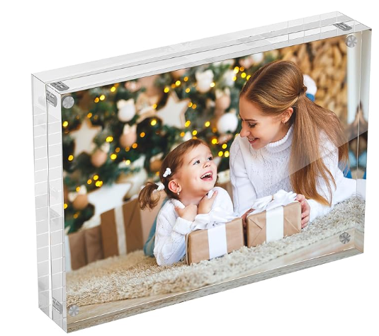 MaxGear 4x6 Acrylic Magnetic Picture Frame for Desktop Display, 20mm Thicker Double-Sided Clear Frameless Picture Frames, Freestanding Transparent Plastic Lucite Frames,2 Pack