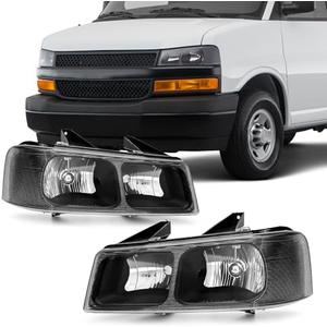 ADCARLIGHTS Headlights Compatible with Chevy Express 2003-2024 GMC Savana 1500 2500 3500 4500 Clear Lens Black Housing Clear Corner Headlamp Replacement