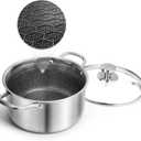 AuFranc Hybrid Nonstick 6 Quart Stainless Steel Stockpot with Glass Lid, Induction Stock Pot with Honeycomb Carving, Non-stick Soup Pot Compatible with All Cooktops, Non-Toxic, Dishwasher & Oven Safe