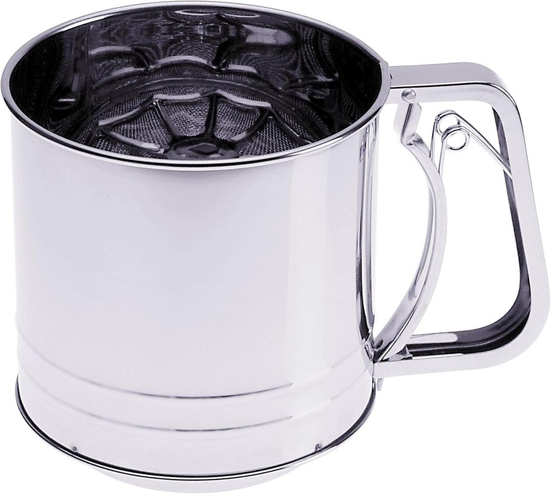 PrepWorks Flour Sifter  Stainless Steel Hand Crank Sifter for Flour, Powdered Sugar, and Cocoa, Easy to Use, BPA-Free (5 Cup)