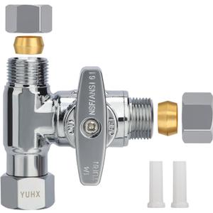 Brass Angle Stop Add-A-Tee Valve,3/8 x 3/8" x 3/8 Compression Water Splitter
