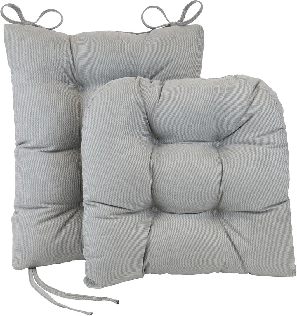 Klear Vu Omega Non-Slip Rocking Chair Cushion, Assembled in USA, Thick Padding & Tufted Design, Includes Seat Pad & Back Pillow with Ties, 17x17 Inches,  Twillo Gray