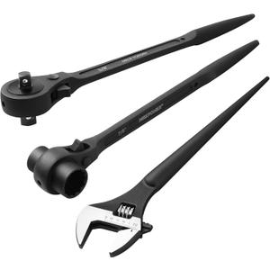 MAXPOWER 3Pcs Spud Ratchet Set, 3/4" x 7/8" Dual Socket Scaffold Wrench, 1/2" x 3/8" Dual Head Ratchet, 12 inch Spud Wrench