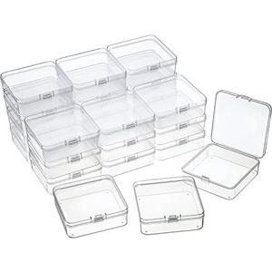 SATINIOR 24 Packs Small Clear Plastic Beads Storage Containers Box with Hinged Lid for Storage of Small Items, Crafts, Jewelry, Hardware(2.9 x 2.9 x 1 Inches)