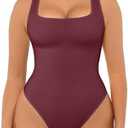 FeelinGirl Bodysuits for Women Seamless Square Neck Tummy Control Compression Thong Shapewear Bodysuit Tank Tops Bodysuit 5 XL