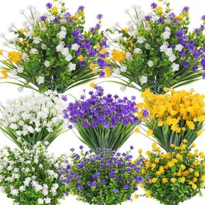 WILLBOND 36 Bundles Artificial Flowers for Outdoor, UV Resistant Faux Artificial Plants Shrubs Flower Bulk for Outside Front Porch Hanging Planter Window Box Garden Summer Decor (Yellow,Purple,White)