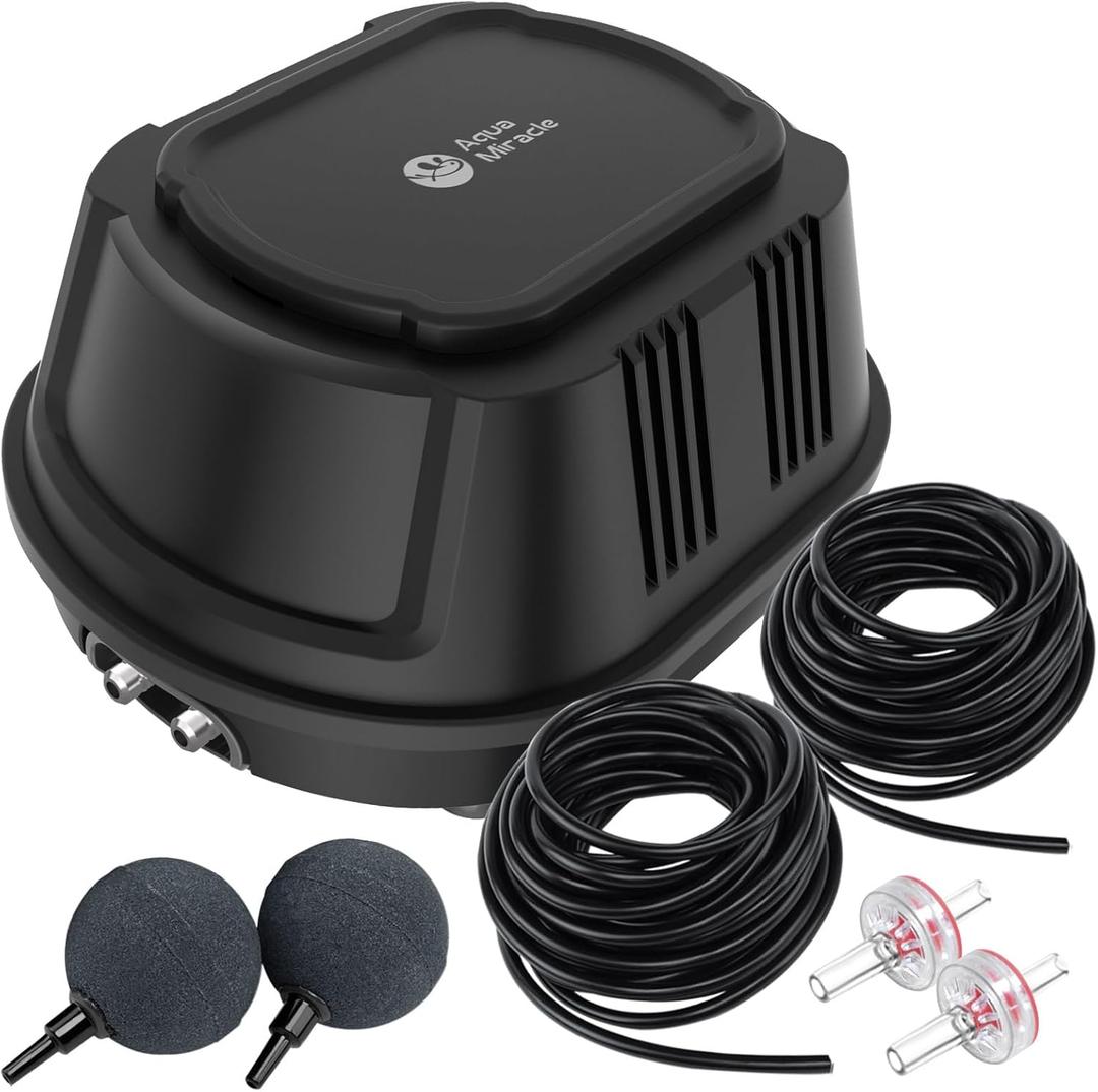 AquaMiracle All-in-One Koi Pond Aerator for Outdoor Ponds, Pond Air Pump with Airline Tubing, Air Stones, Check Valves & Air Filter Pad