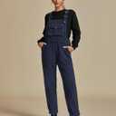 luvamia Sherpa Overalls for Women Loose Fit Winter Fuzzy Fleece Warm Bib Pocket Adjustable Jogger Baggy Overall Jumpsuit (Blue, M)