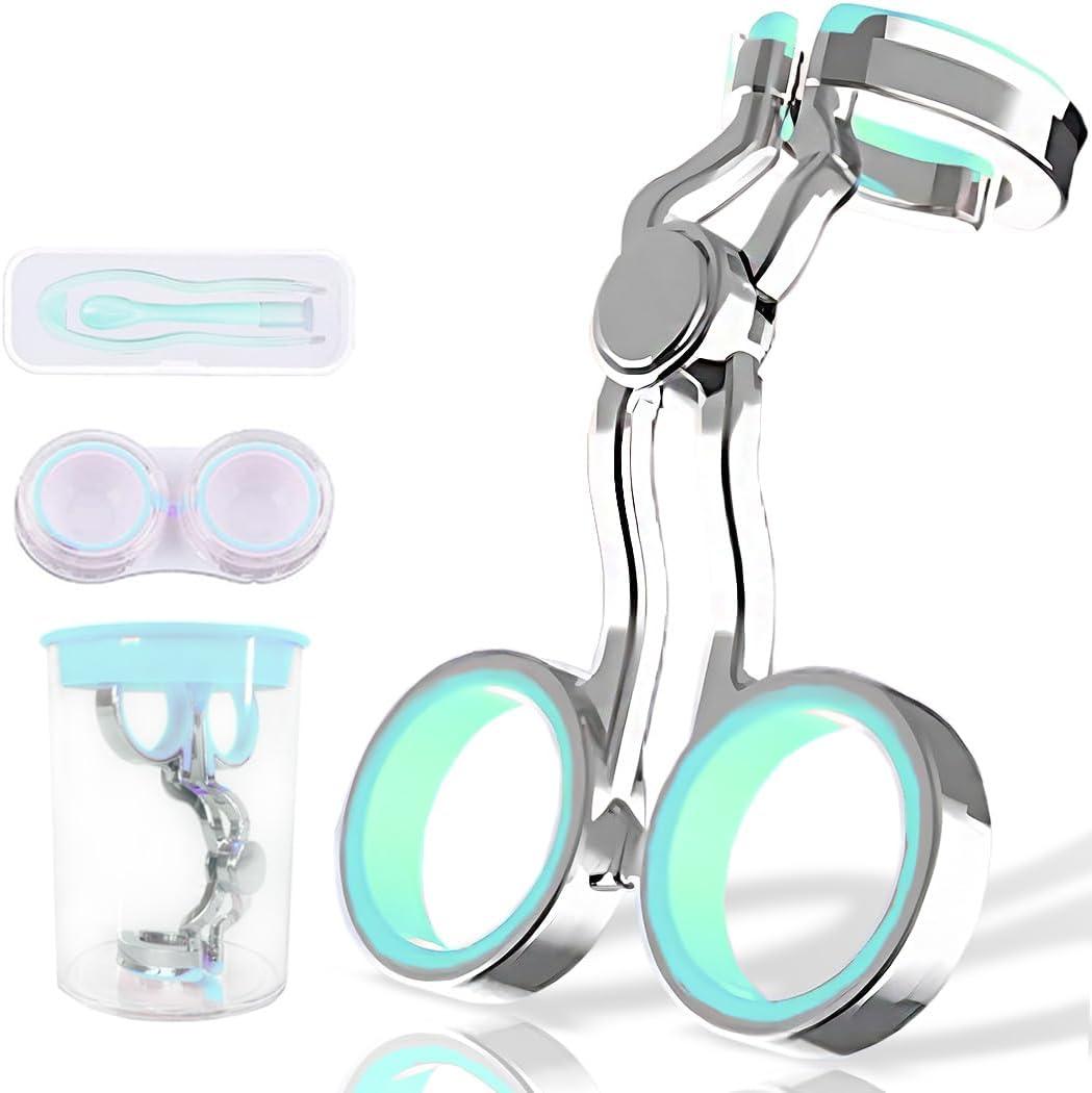Contact Lens Wearing Aids, Portable Contact Lens Eyelid Stretcher, Color Contact Lens Wearing Tool with Insert or Remove Tool/Tweeers/Contact Lens Case (Green)