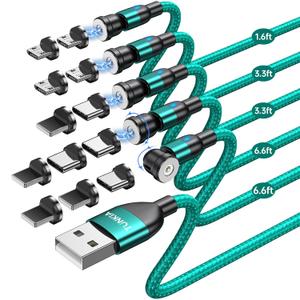 Magnetic Charging Cable (4Pack, 3.3ft/3.3ft/6.6ft/6.6ft)/360&180 Rotating Magnetic USB C Charging Cable with LED/Magnetic Charger Cable/Magnetic Phone Charger Cord-Nylon Braided for More Devices