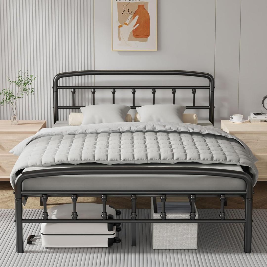 Metal Full Size Bed Frames with Headboard, 1500 Lbs Heavy Duty Bed Frames Noise-Free Design & 12" Underbed Storage,No Box Spring Needed/Tool-Free 30 Mins Assembly