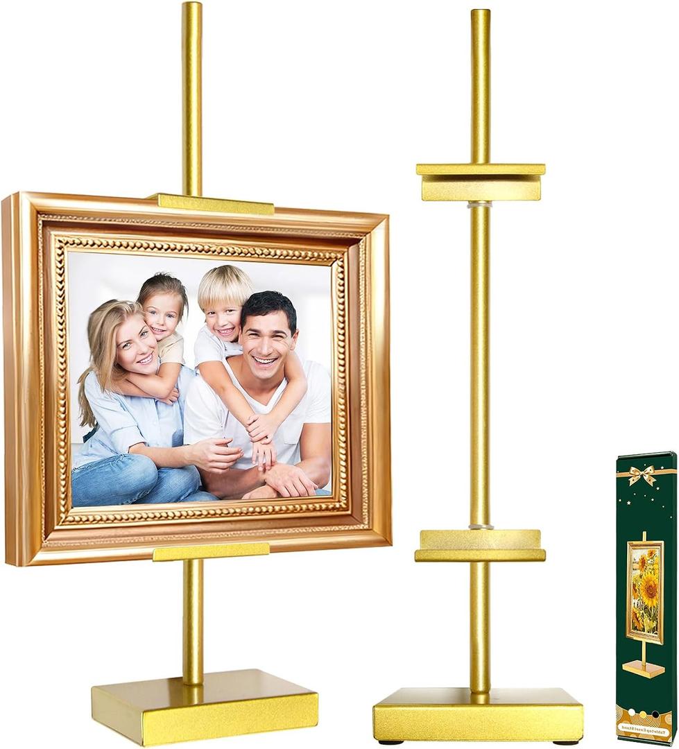 1 Pack Adjustable Tabletop Easel Stand, Metal Picture Stands for Display, Gold Easel Picture Frame Holder Stand for Art Photo Signs, Table Easels for Display18 Inch Gold