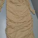 PRETTYGARDEN Women's Fall Off Shoulder Maxi Bodycon Dress Long Sleeve Ruched Fitted Club Dresses with Slit (Beige, X-Large)