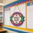 2 x Women's History Month Door Decorations, Purple Inspirational Women Empowerment Hanging Sign Wall Decor, International Women's Day Wreath for Home, School, Classroom, Bulletin Board, Wall, Hallway