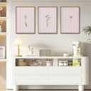 KISSFOX 3 Piece Framed Wall Art Botanical Wall Decor Pink Floral Pictures Wildflower Canvas Art Striped Minimalist Paintings Boho Artwork For Girly Room Bedroom Apartment Dorm Living Room, 16x24 In Natural Framed