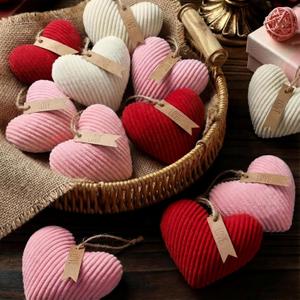 24 Pcs Valentines Heart Ornaments, 2.56 Inch Heart Shape Hanging Ornaments DIY Crafts Baubles for Gift Wrapping Wedding Anniversary Engagement Romantic Party Decor(Red Pink White)