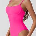 QINSEN Womens Seamed Cup Spaghetti Straps One Piece Bathing Suits Tummy Control Cheeky Swimsuit (Pink, L)