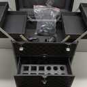 Stagiant Rolling Makeup Case with Drawers Cosmetology Case on Wheels 3 IN 1 Makeup Case 2 Drawers with Foot Stand Spring-release Mechanism Rolling Make Up Organizer for Artist Salon Nail Teach Trunk