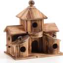 Bird Houses for Outside, Wooden 6 Hole Bird House Room for Multiple Birds, Outdoors Hanging Birdhouse Nesting Box for Garden, Bird Hotel for Wren Chickadee Sparrow