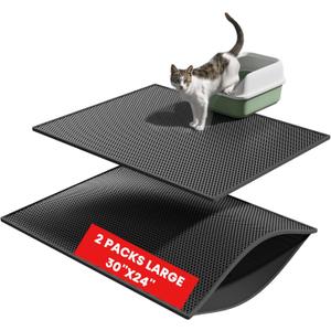 Pieviev 2 Packs Cat Litter Mat Double Layer Waterproof Urine Proof Trapping Mat (30''X24'', Black)