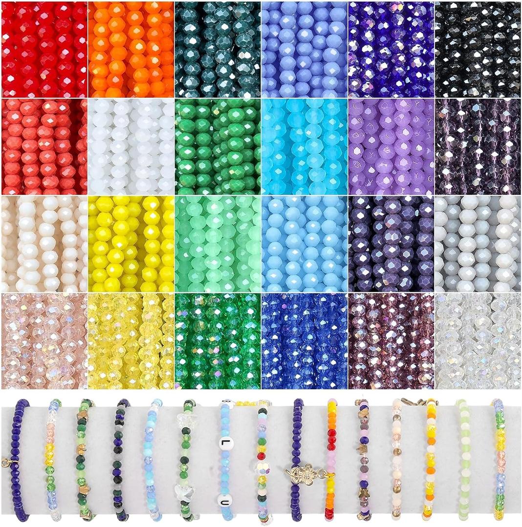 Xilitata 2000Pcs 4mm Glass Beads for Bracelets Jewelry Making, Faceted Bead Friendship Bracelet Kit, Rainbow Beads DIY Craft with Charms