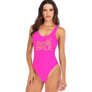 Elightvap Bride to Be Squad Women One Piece Swimsuits Letter Print Swimwear High Cut Monokini Bridesmaid Team Bathing Suits (Small, Rose Red -Team Bride Diamond)