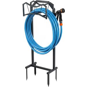 POARMEEY Black Hose Holder Stand with four Ground Stakes for Outdoor Garden