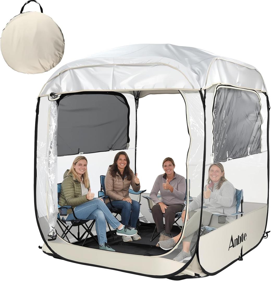 Anbte Pop Up Sports Tent for 2-4 Person, 5.3x5.3x6 FT Clear Bubble Tent with Mesh+PVC Dual Windows & Portable Storage Bag & Ground Stakes, Weather Proof, for Tailgate Outdoor Activities Camp Fishing