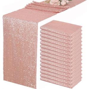 15 Pack Sequin Table Runner 12" x72" Rose Gold Table Runner Sparkly Metallic Sequin Runner Coffee Table Runners for Wedding Anniversary Event Engagement Birthday Party Baby Bridal Shower Dining Decor