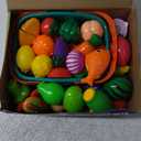 Set of 100 Cutting Play Food Toy for Kids Kitchen, Pretend Food Toys for Toddlers, Play Kitchen Toys Accessories with 2 Baskets, Fake Food/Fruit/Vegetable, Birthday Gifts for 3 4 5 6 Years old Girls Boys (Green)
