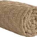 Knitted Weighted Blanket for Adult, No Beads Heavy Blanket 60 x 80'' 17lbs, Breathable Chunky Knit Blanket, Cooling Weighted Blanket for Hot Sleepers, Christmas Home Decor (Camel)