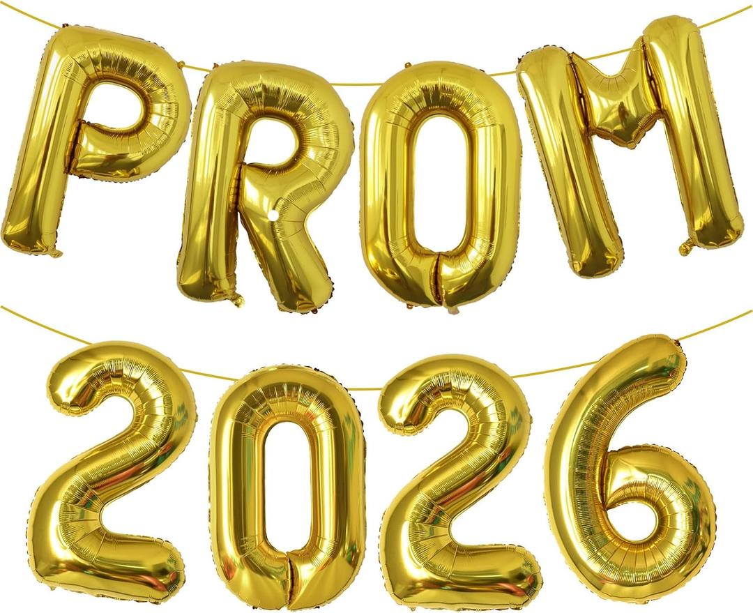 KALOR Gold Prom 2026 Banner Balloons, 42 Inch Mylar Foil letter Graduation Balloons Grad Decoration for Graduation Party Decorations