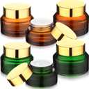 6 Pcs 0.5/1/ 2 oz Glass Jar with Lids Travel Size Containers for Toiletries Round Cosmetic Jars with Inner Travel Accessories for Storing Lip, Body Scrub, Lotion, Bath Salts(Amber,Black)