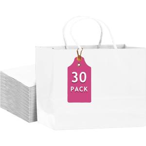 qiqee 30-Packs White Gift Bags with Handles Bulk 13"x4.5"x10" Wide Large Size Party Paper Bags