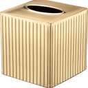 Monarch Abode Tissue Box Cover Square Handcrafted Ridge Embossed Brushed Gold Metal Tissue Holder Box for Bathroom Accessory, Aesthetic Decorative Facial Napkin Cube for Modern Home Decor