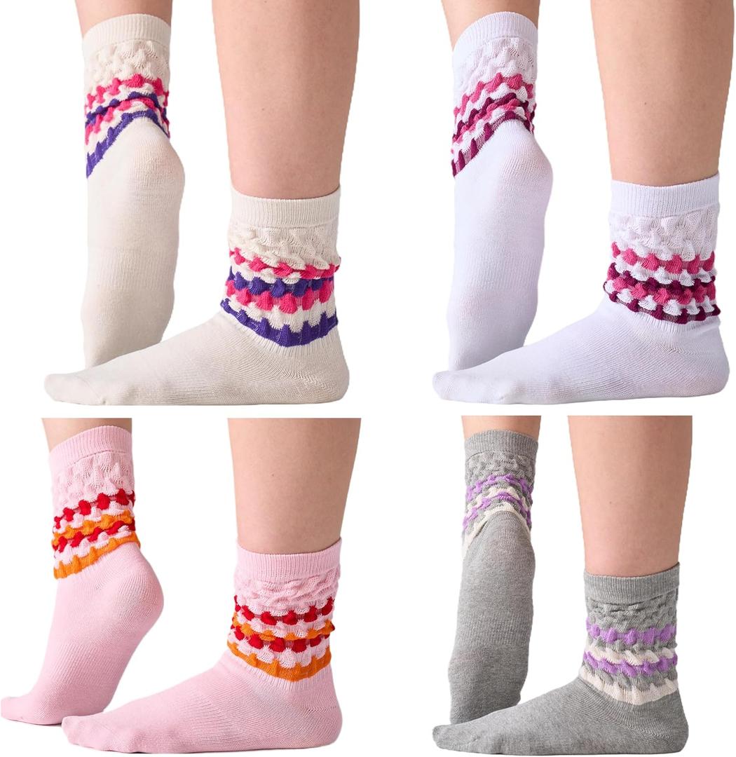 Women's Slouchy Socks Soft Casual Calf Socks Retro Scrunch Crew Socks 3/4 Pairs (S)