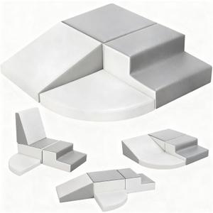 Sumbababy Climbing Foam Blocks for Toddlers: Waterproof Pu Leather Soft Climber - 4 Pcs Toddler Indoor Climbing Toys - Kids Outdoor Playground Playset Best Gift Preschool Daycare Supplies, Grey/White