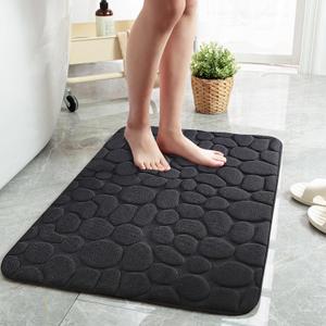 Black Memory Foam Bath Mat 24 X 36 for Bathroom Bedroom Indoor Soft Non Slip Machine Washable