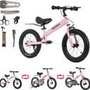 3-in-1 Montessori Balance Bike with Pedals,Tri-purpose of Kids Balance Bike/Toddler Tricycle/Bike，for 2 3 4 5 6 7 Years Old-14 inch balance bike with Pedal Conversion,Training Wheels,Brakes,Candy Pink 