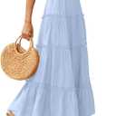 PRETTYGARDEN Boho Maxi Skirts for Women Trendy Summer 2026 Spring Long Flowy A Line Tiered Skirt Beach Vacation Clothes Dress (Blue, L)