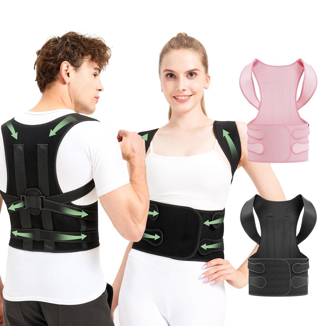 Posture Corrector for Women and Men, Back Straightener Posture Brace for Pain Relief, Back Belt Support with Adjustable Shoulder Straps and Height for Scoliosis Hunchback, No Size