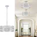 Modern Crystal Chandelier 18" Chrome Semi Flush Mount Ceiling Light Fixtures 6-Lights Drum Crystal Pendant Lighting for Dining Room Foyer Bedroom Living Room