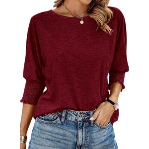 BTFBM Womens Tops Dressy Casual Summer T Shirts 2026 Crewneck 3/4 Sleeve Beach Vacation Loose Tunic Spring Work Blouse (L)