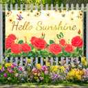BlissYard Hello Sunshine Banner 71x43 Inches Red Rose Floral Spring Party Banner Spring Garden Yard Decor Butterfly Hummingbird Summer Decoration Banner Outdoor Photography Background