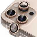 Misea Compatible for iPhone 16 Pro/iPhone 16 Pro Max Camera Lens Protector Bling, 9H Tempered Glass Camera Cover Screen Protector Metal Individual Ring Protector Decoration, Desert Titanium Glitter