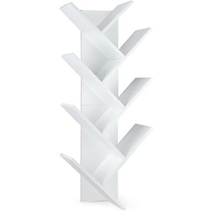 7-Tier Tree Bookshelf | Wall-Mounted Book Organizer | Solid Wood Floating Bookshelf for Kids (White)
